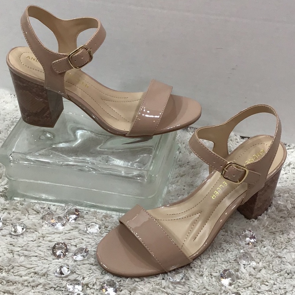 Andrew Geller taupe pinks strapping heeled sandals